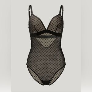 Wolford Black SHEER LOGO BODYSUIT size XS
